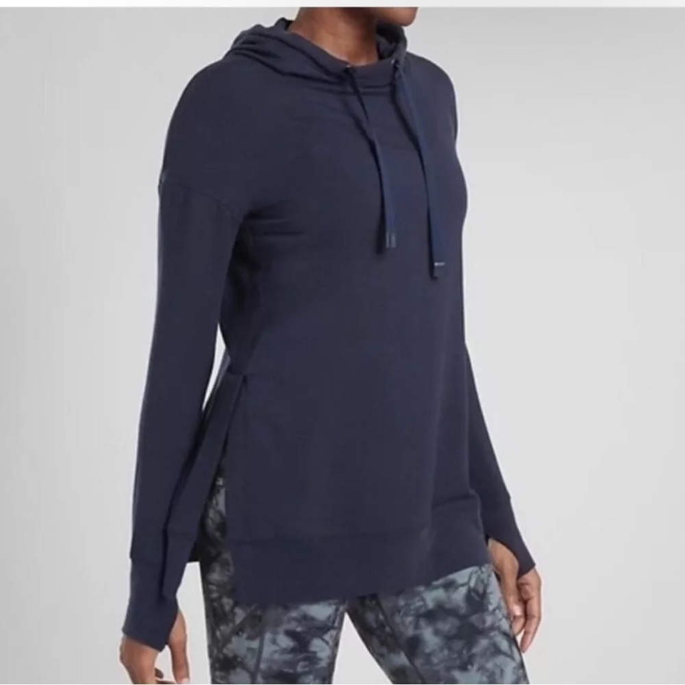 Athleta Sayulita Hoodie Sweatshirt Navy Small Casual Soft Thumbholes Outdoor